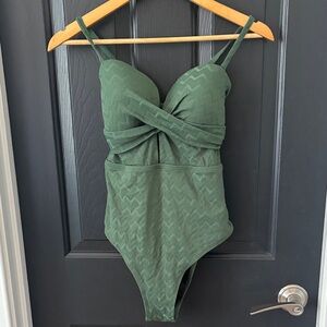 Cupshe Olive Green Textured Twist Front One-Piece Swimsuit